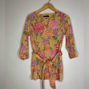 Brooks Brothers L Liberty‎ Art Fabric S Floral Bright Tunic V-Neck Belt CP0615